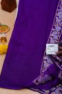 Banarasi Georgette Dark Purple Saree With Florals And Leaves Border