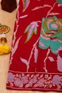 Banarasi Georgette Red Saree With Florals And Leaves Body