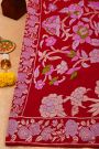 Banarasi Georgette Red Saree With Florals And Leaves Body