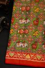 Patola Silk Mehendi Green Saree With Florals And Animals Body