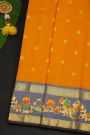 Gadwal Silk Orange Saree With Tanjore Hand Painted Florals And Peacocks Border