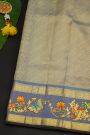 Gadwal Silk Orange Saree With Tanjore Hand Painted Florals And Peacocks Border