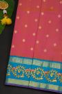 Gadwal Silk Magenta Saree With Tanjore Hand Painted Florals And Gandaberunda Border