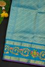 Gadwal Silk Magenta Saree With Tanjore Hand Painted Florals And Gandaberunda Border