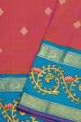 Gadwal Silk Magenta Saree With Tanjore Hand Painted Florals And Gandaberunda Border