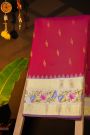 Gadwal Silk Magenta Saree With Tanjore Hand Painted Florals And Elephants Border