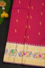 Gadwal Silk Magenta Saree With Tanjore Hand Painted Florals And Elephants Border