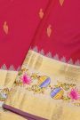 Gadwal Silk Magenta Saree With Tanjore Hand Painted Florals And Elephants Border