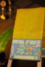 Gadwal Silk Yellow Saree With Tanjore Hand Painted Florals And Elephants Border