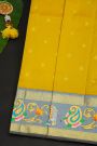 Gadwal Silk Yellow Saree With Tanjore Hand Painted Florals And Elephants Border