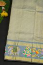 Gadwal Silk Yellow Saree With Tanjore Hand Painted Florals And Elephants Border