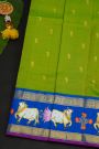 Gadwal Silk Green Saree With Tanjore Hand Painted Florals And Pichwai Cows Border