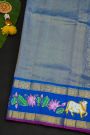 Gadwal Silk Green Saree With Tanjore Hand Painted Florals And Pichwai Cows Border