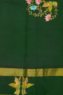 Gadwal Silk Mehendi Green Saree With Tanjore Hand Painted Florals And Birds Border