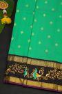 Gadwal Silk Sky Blue Saree With Tanjore Hand Painted Florals And Peacocks Border