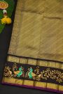 Gadwal Silk Sky Blue Saree With Tanjore Hand Painted Florals And Peacocks Border