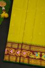 Gadwal Silk Parrot Green Saree With Tanjore Hand Painted Floral Jaal Border