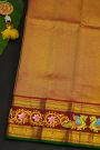 Gadwal Silk Parrot Green Saree With Tanjore Hand Painted Floral Jaal Border