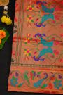 Narayanpet Silk Teal Green Saree With Paithani Peacocks Border