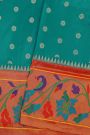 Narayanpet Silk Teal Green Saree With Paithani Peacocks Border