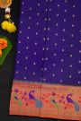 Narayanpet Silk Royal Blue Saree With Florals And Peacocks In Paithani Border