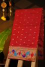 Narayanpet Silk Red Saree With Paithani Peacocks Border