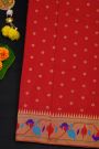 Narayanpet Silk Red Saree With Paithani Peacocks Border