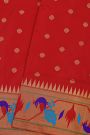 Narayanpet Silk Red Saree With Paithani Peacocks Border