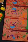 Narayanpet Silk Sea Green Saree With Peacocks In Paithani Border