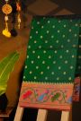 Narayanpet Silk Dark Green Saree With Paithani Border