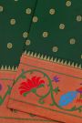 Narayanpet Silk Dark Green Saree With Paithani Border