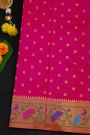 Narayanpet Silk Rani Pink Saree With Florals And Peacocks Paithani Border