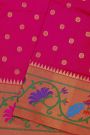 Narayanpet Silk Rani Pink Saree With Florals And Peacocks Paithani Border