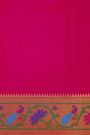 Narayanpet Silk Rani Pink Saree With Florals And Peacocks Paithani Border
