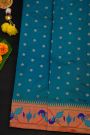 Narayanpet Silk Teal Blue Saree With Paithani Border