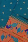 Narayanpet Silk Teal Blue Saree With Paithani Border