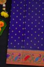 Narayanpet Silk Royal Blue Saree With Florals And Peacocks Paithani Border