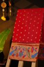 Narayanpet Silk Red Saree With Florals And Peacocks Paithani Border