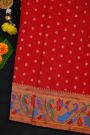 Narayanpet Silk Red Saree With Florals And Peacocks Paithani Border