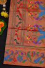 Narayanpet Silk Red Saree With Florals And Peacocks Paithani Border