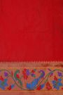 Narayanpet Silk Red Saree With Florals And Peacocks Paithani Border