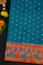 Narayanpet Silk Peacock Blue Saree With Florals And Peacocks Paithani Border