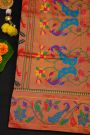 Narayanpet Silk Peacock Blue Saree With Florals And Peacocks Paithani Border