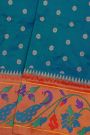 Narayanpet Silk Peacock Blue Saree With Florals And Peacocks Paithani Border