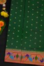 Narayanpet Silk Bottle Green Saree With Paithani Peacocks Border