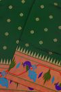 Narayanpet Silk Bottle Green Saree With Paithani Peacocks Border