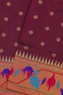 Narayanpet Silk Burgundy Saree With Paithani Pallu And Border