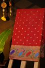Narayanpet Silk Red Saree With Florals And Peacocks Paithani Border