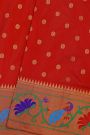 Narayanpet Silk Red Saree With Florals And Peacocks Paithani Border