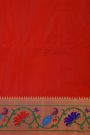 Narayanpet Silk Red Saree With Florals And Peacocks Paithani Border